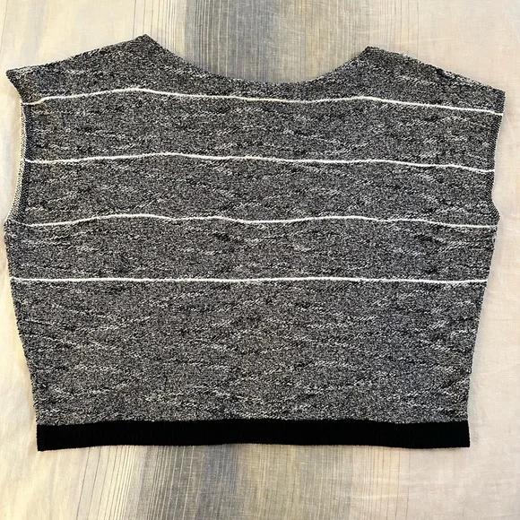 Sarah Pacini Black and Gray Striped Muscle Tee